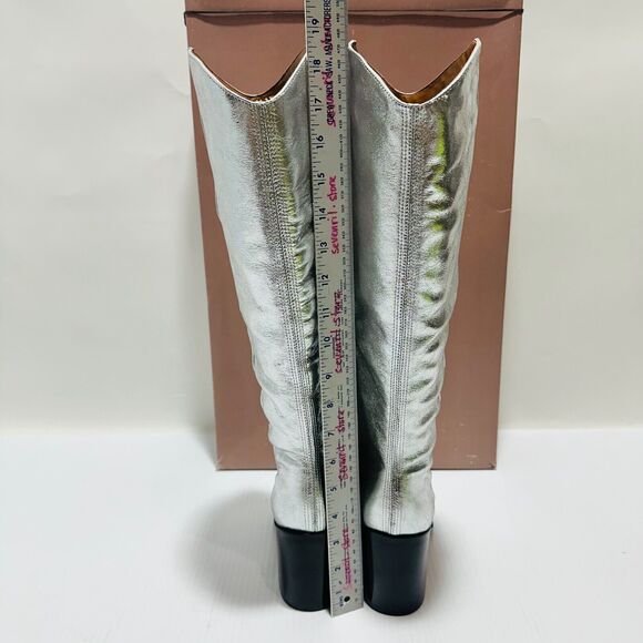 Franco Sarto Ticada Women's US 6.5M Knee High Boots Silver Leather NIB $260 - Picture 6 of 11